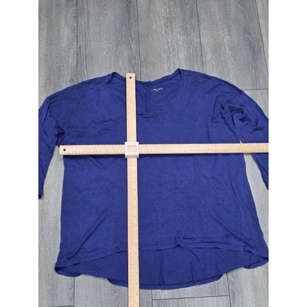 EILEEN FISHER Top Silk Cotton Stretch Jersey Crop 3/4 Crewneck Blue L A004184 - Picture 2 of 8